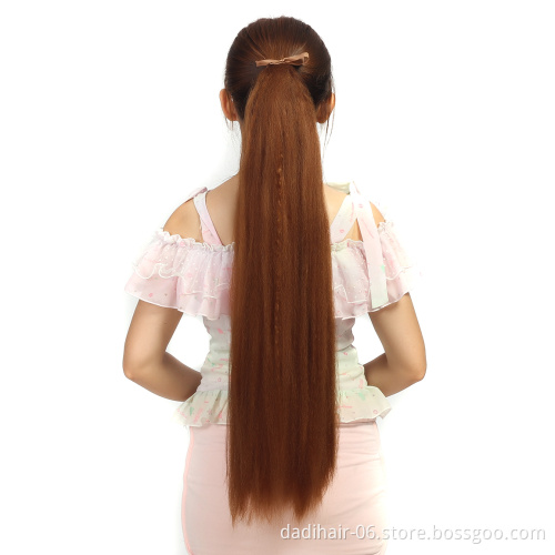 Wholesale Synthetic Long Afro Style Black Ponytail Hairpiece Water Wave Wrap Around Hairpiece Extension